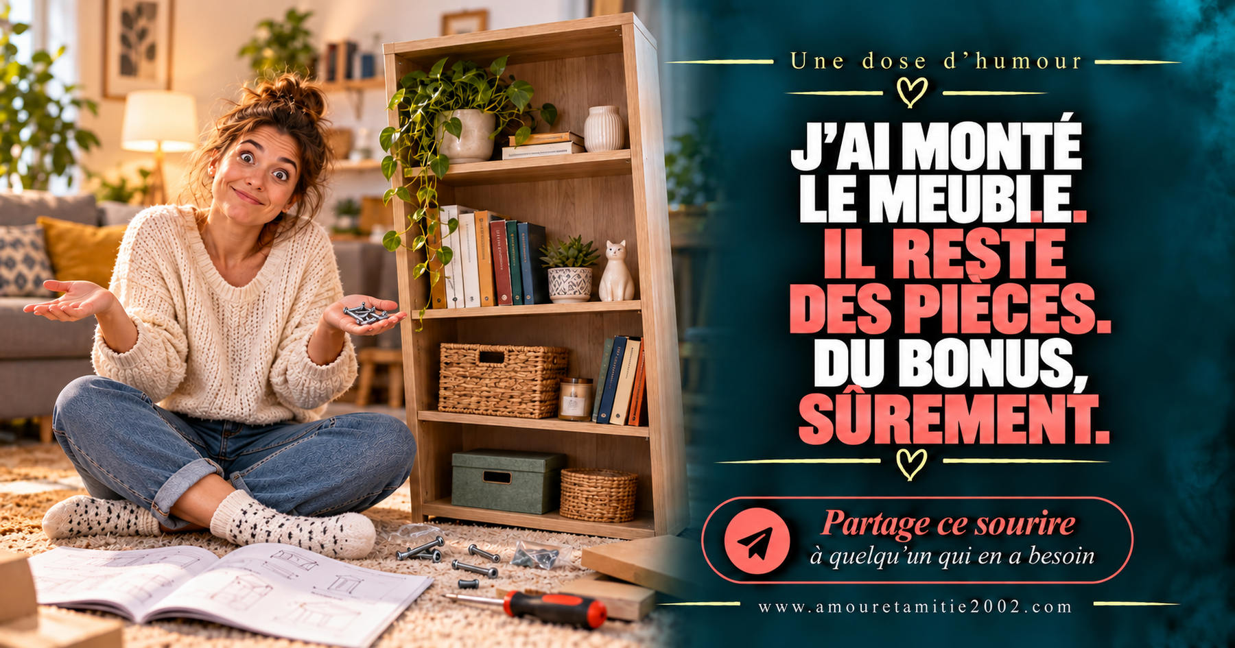 J’ai monté le meuble. Il reste des pièces. Du bonus, sûrement.