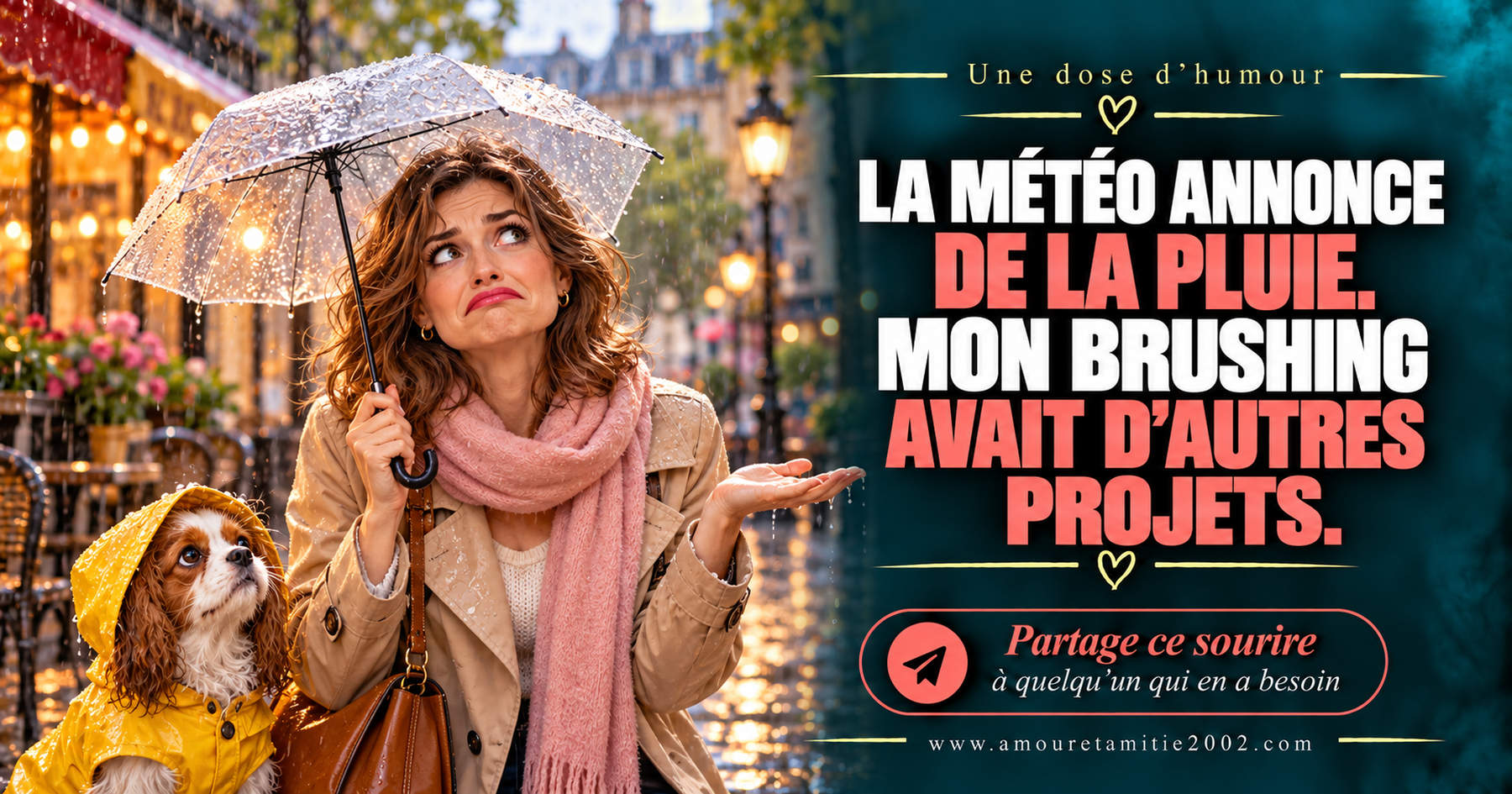 La météo annonce de la pluie. Mon brushing avait d’autres projets.