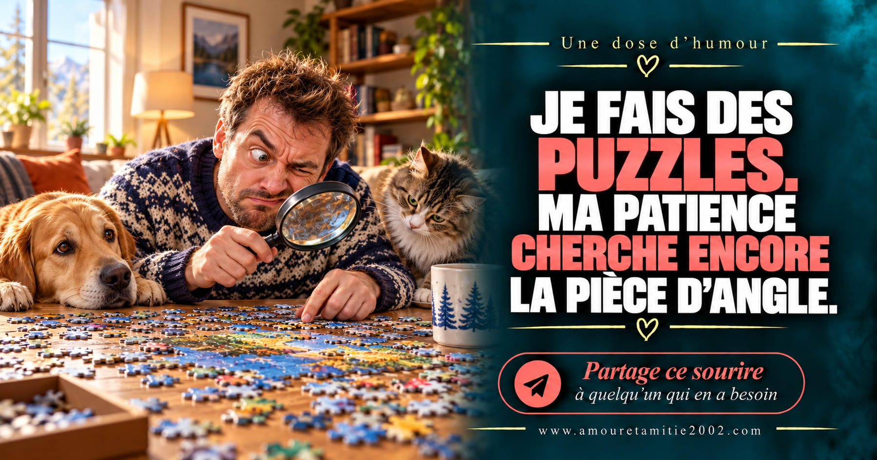Je fais des puzzles. Ma patience cherche encore la pièce d’angle.