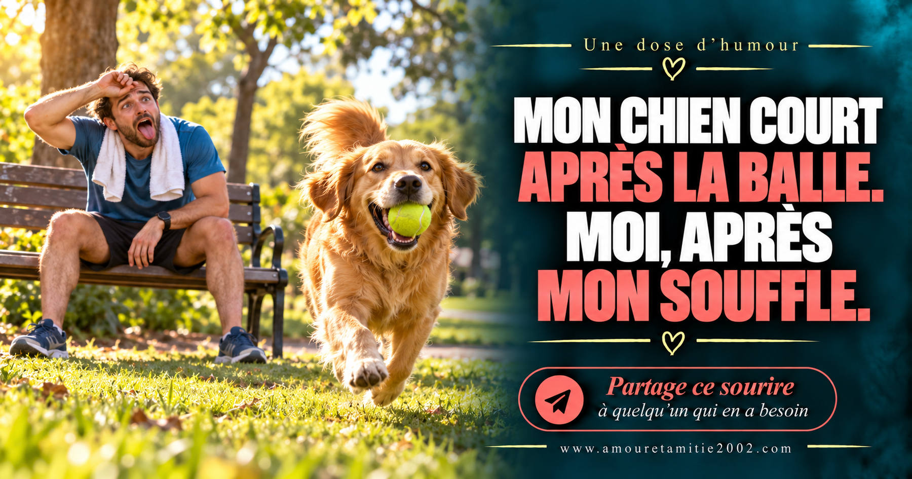 Mon chien court après la balle. Moi, après mon souffle.