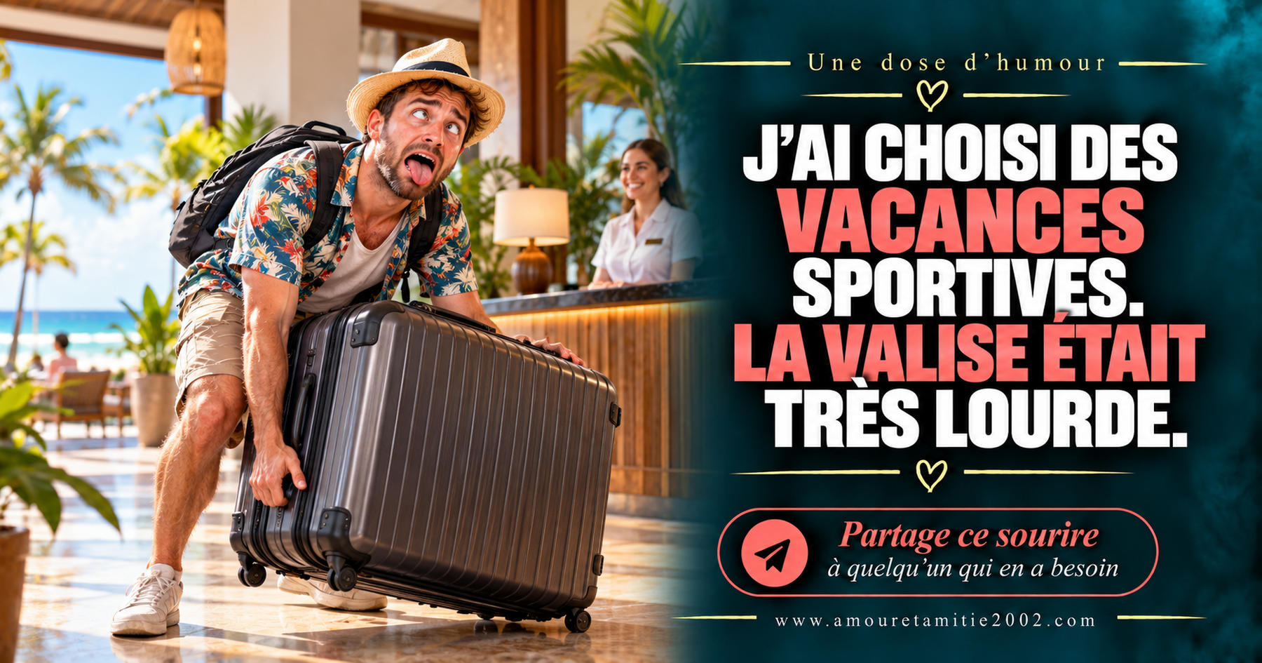 J’ai choisi des vacances sportives. La valise était très lourde.