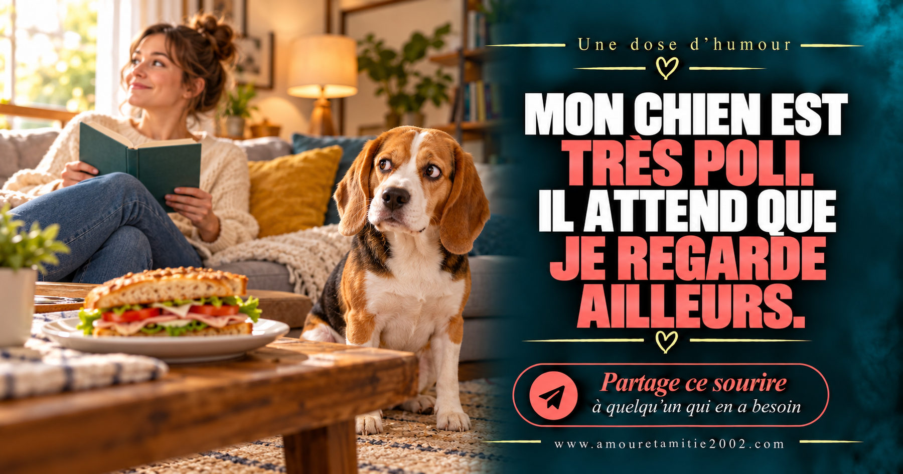 Mon chien est très poli. Il attend que je regarde ailleurs.
