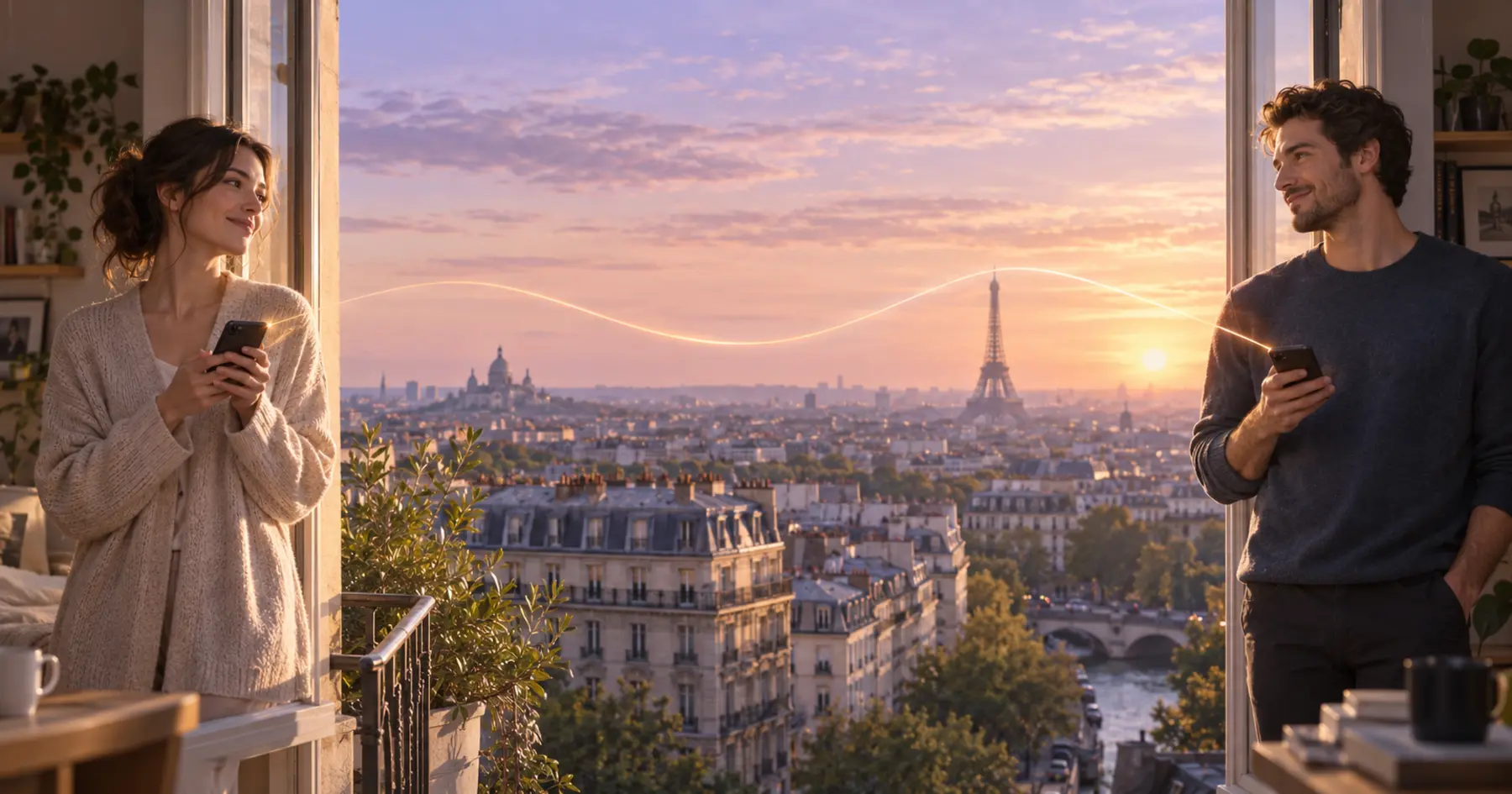 Deux personnes pensent l’une à l’autre depuis deux appartements parisiens