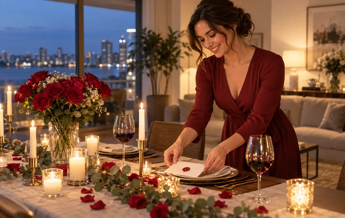 Une femme prépare une surprise romantique