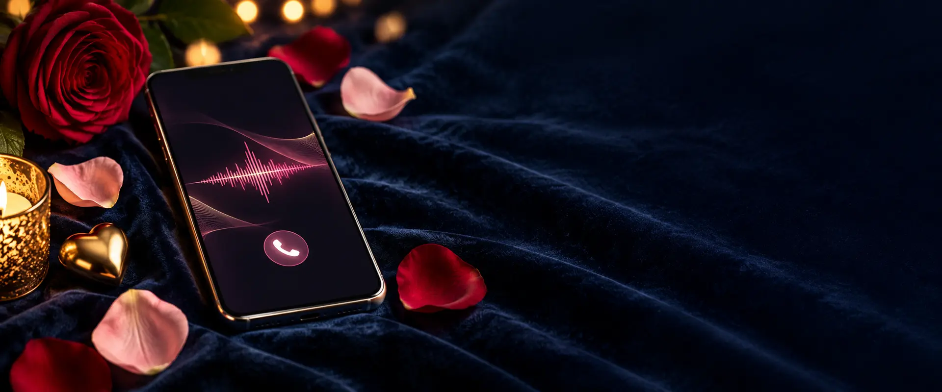 Smartphone moderne affichant une onde de message vocal sur un fond bleu nuit