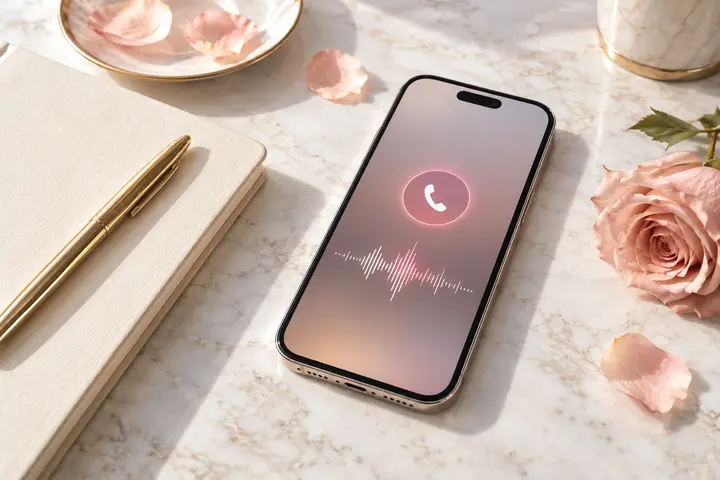 Smartphone moderne, rose délicate, carnet et stylo doré