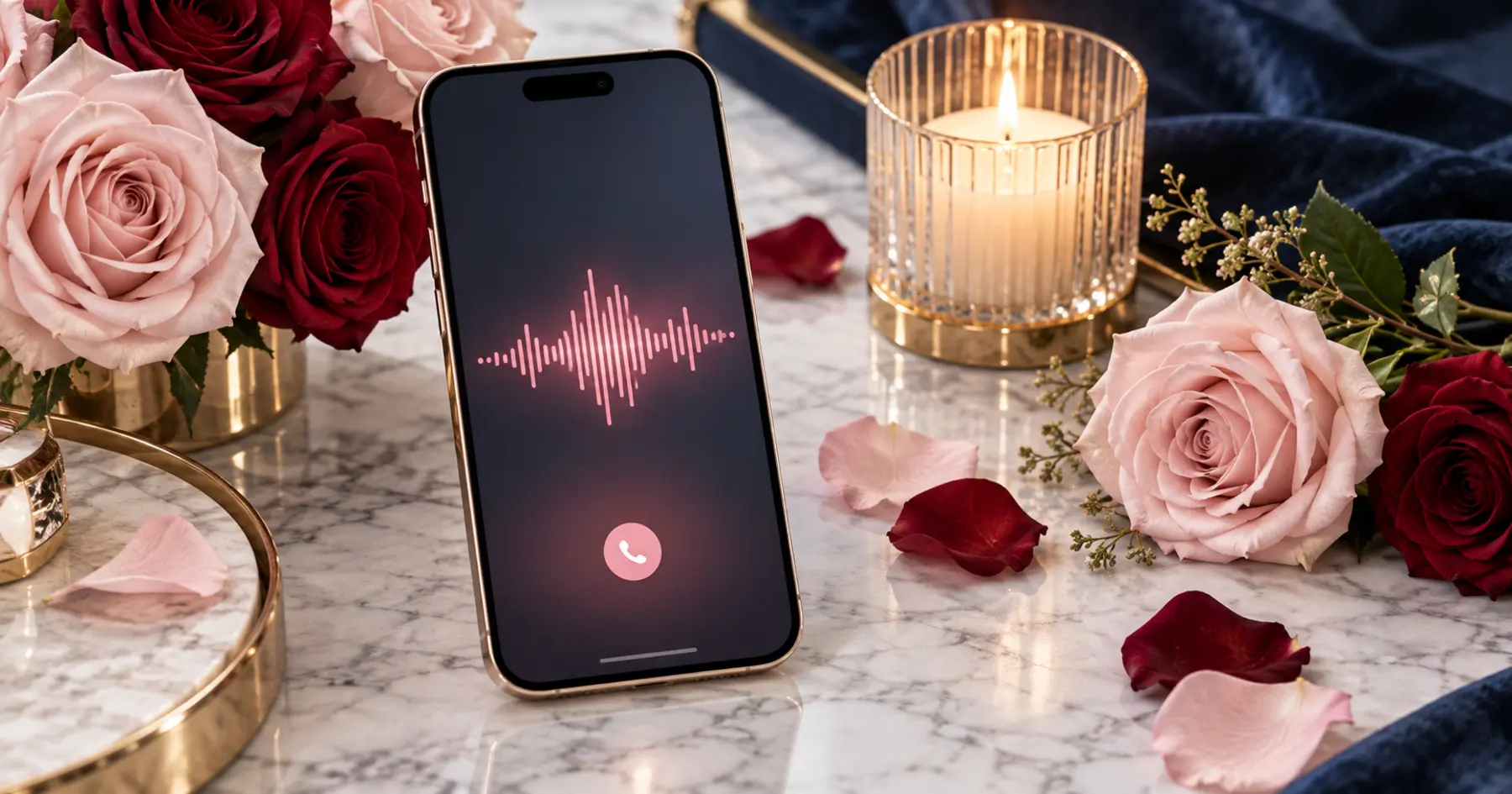 Smartphone et messagerie vocale dans une ambiance romantique contemporaine