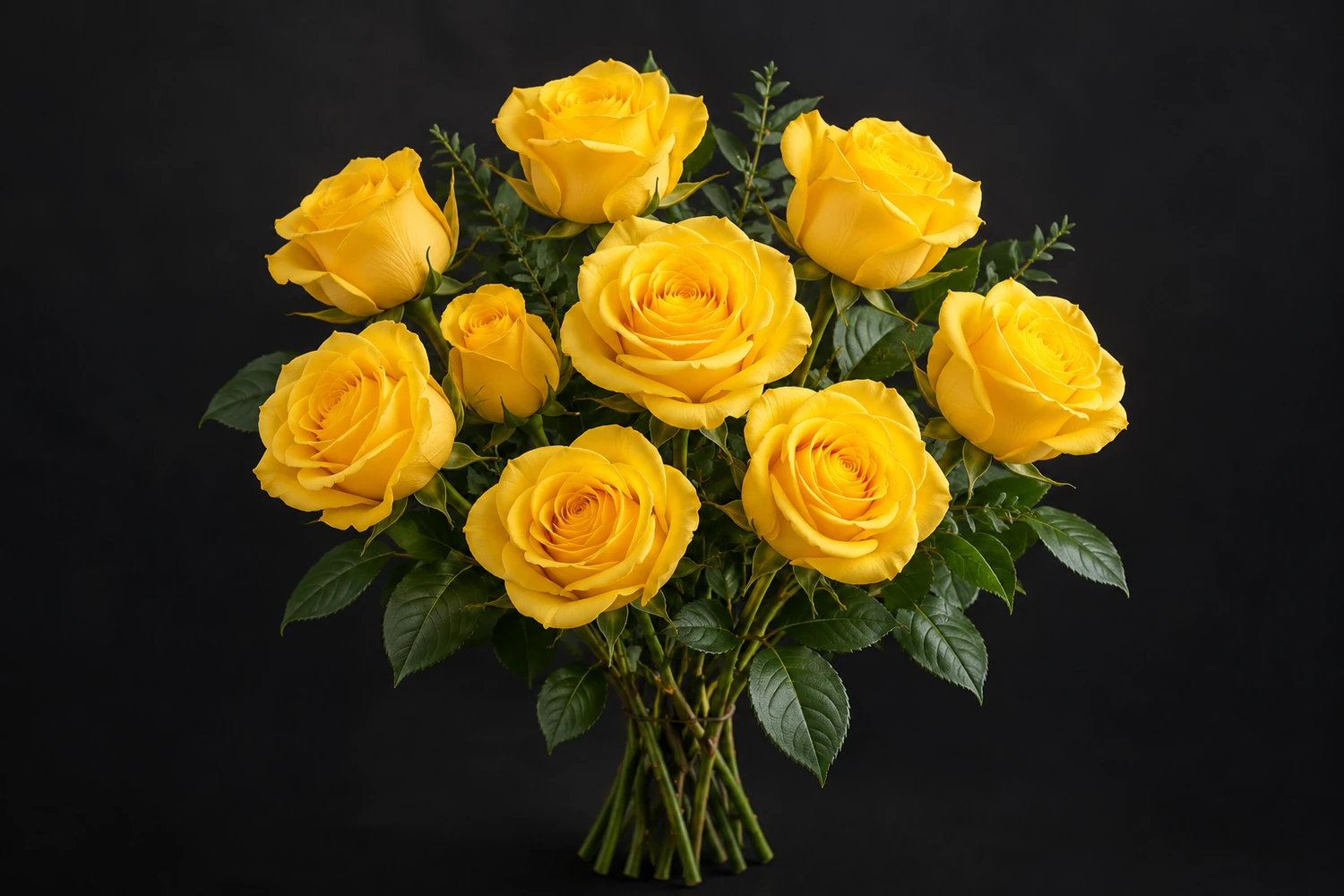 Bouquet de roses jaune, fleurs entières