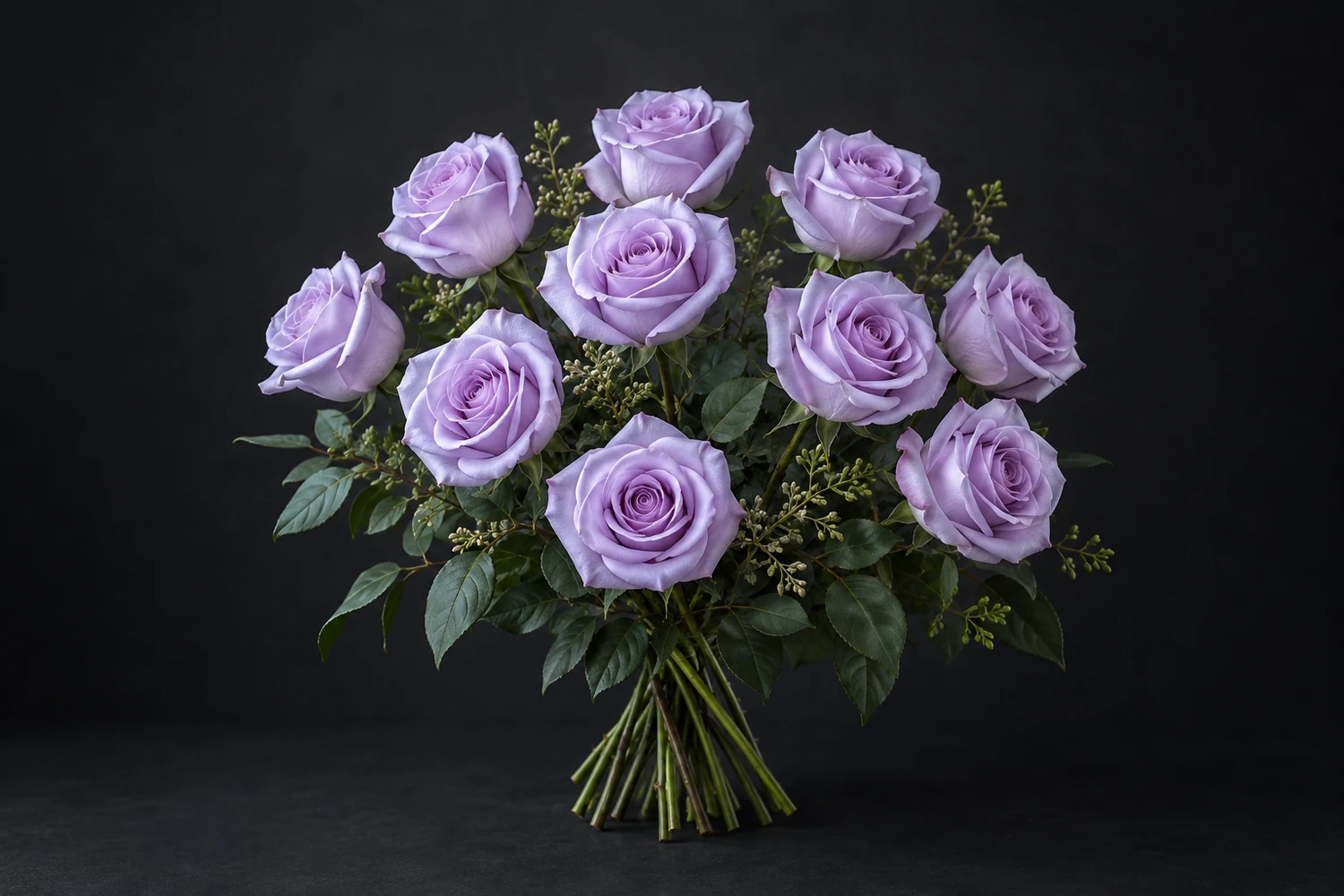 Bouquet de roses lavande, fleurs entières