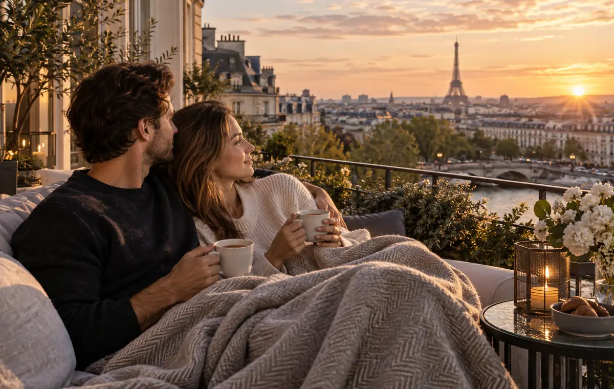Un couple partage un moment paisible à la lumière des bougies