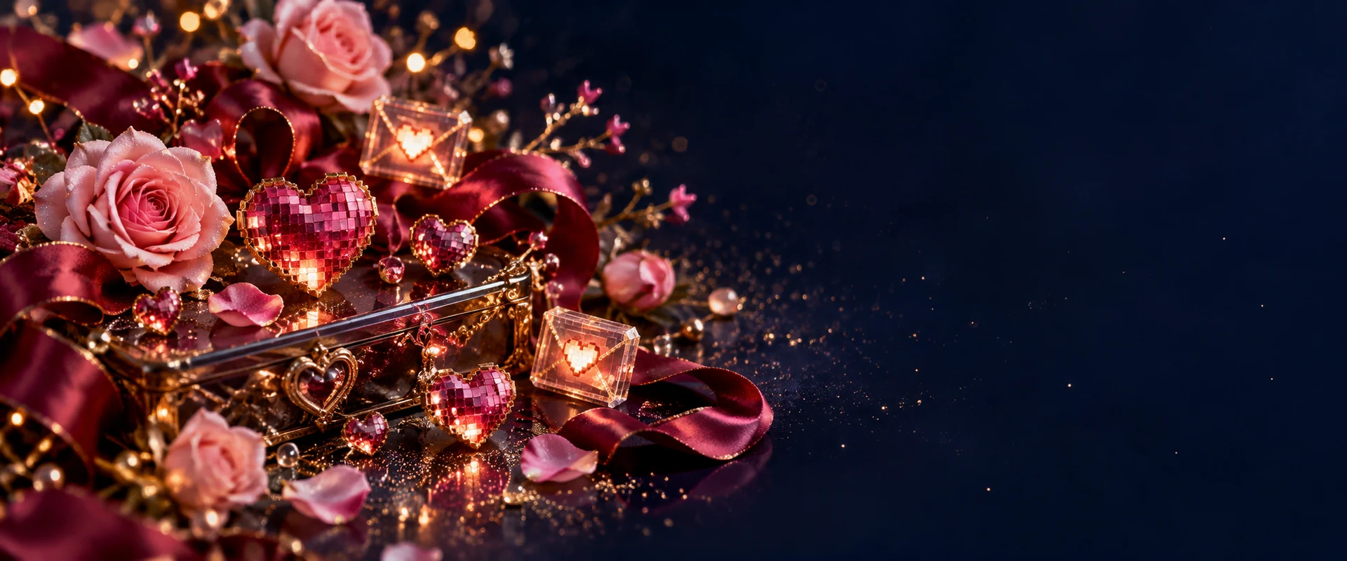 Petits bandeaux et cœurs lumineux pour accompagner un message d’amour