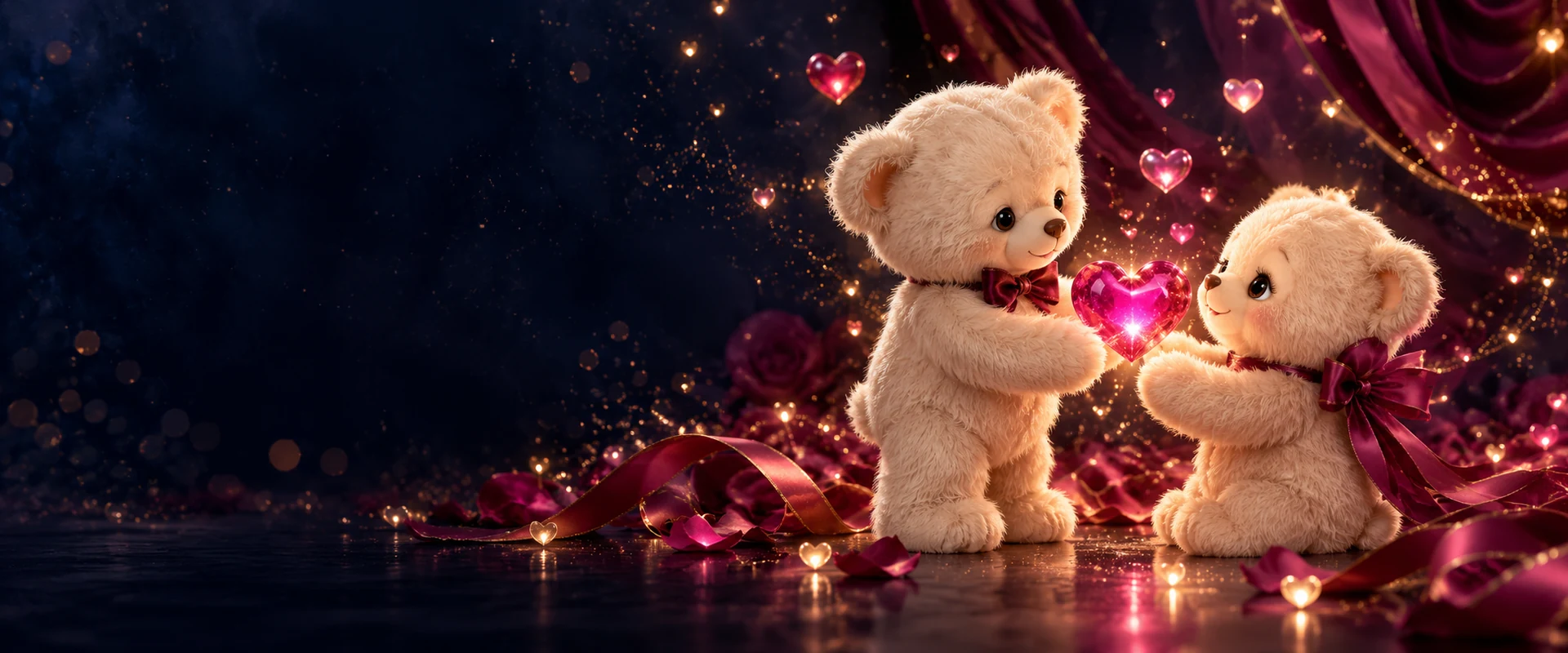 Une scène romantique avec des cœurs lumineux