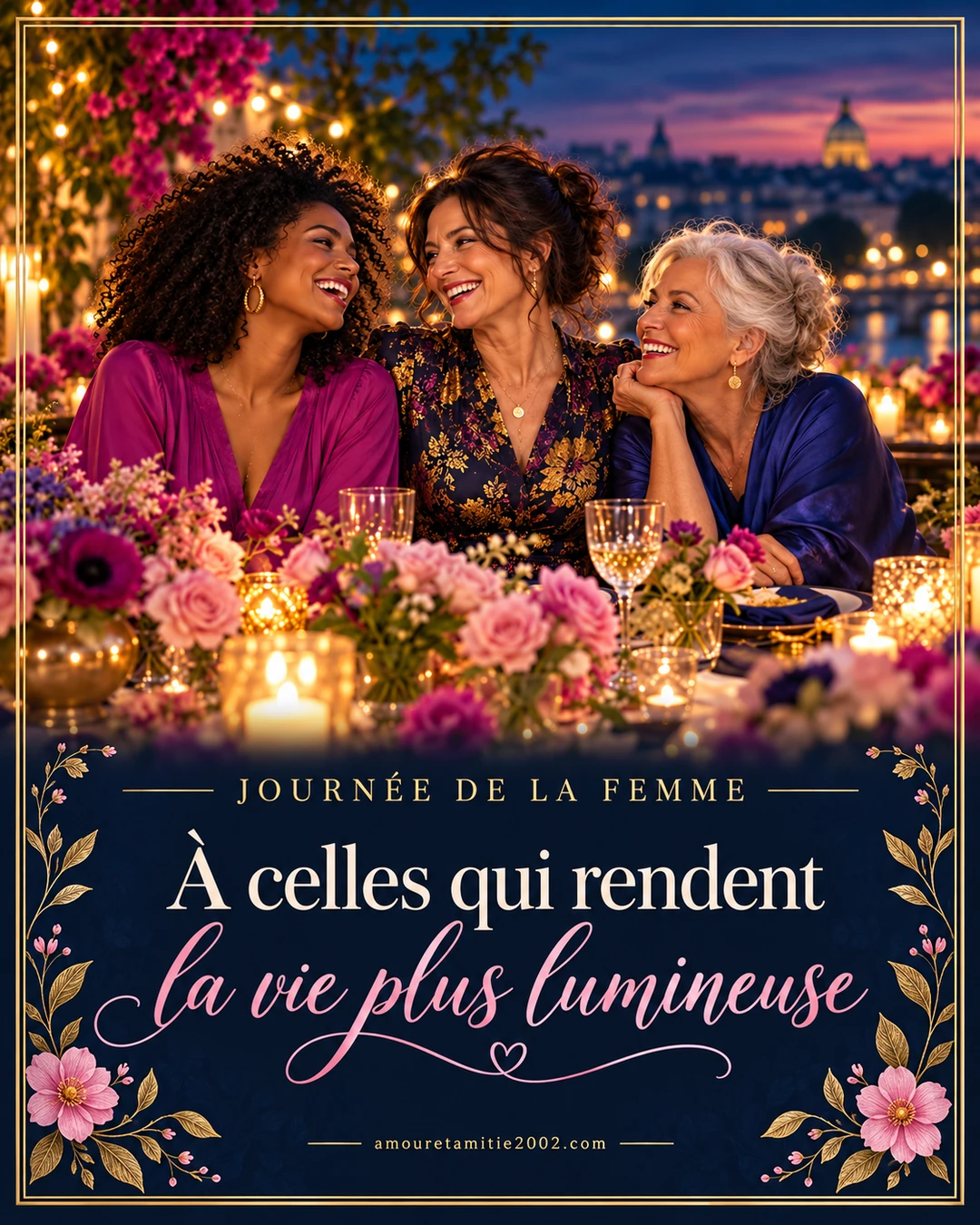 Carte illustrée Journée de la Femme avec un message à partager