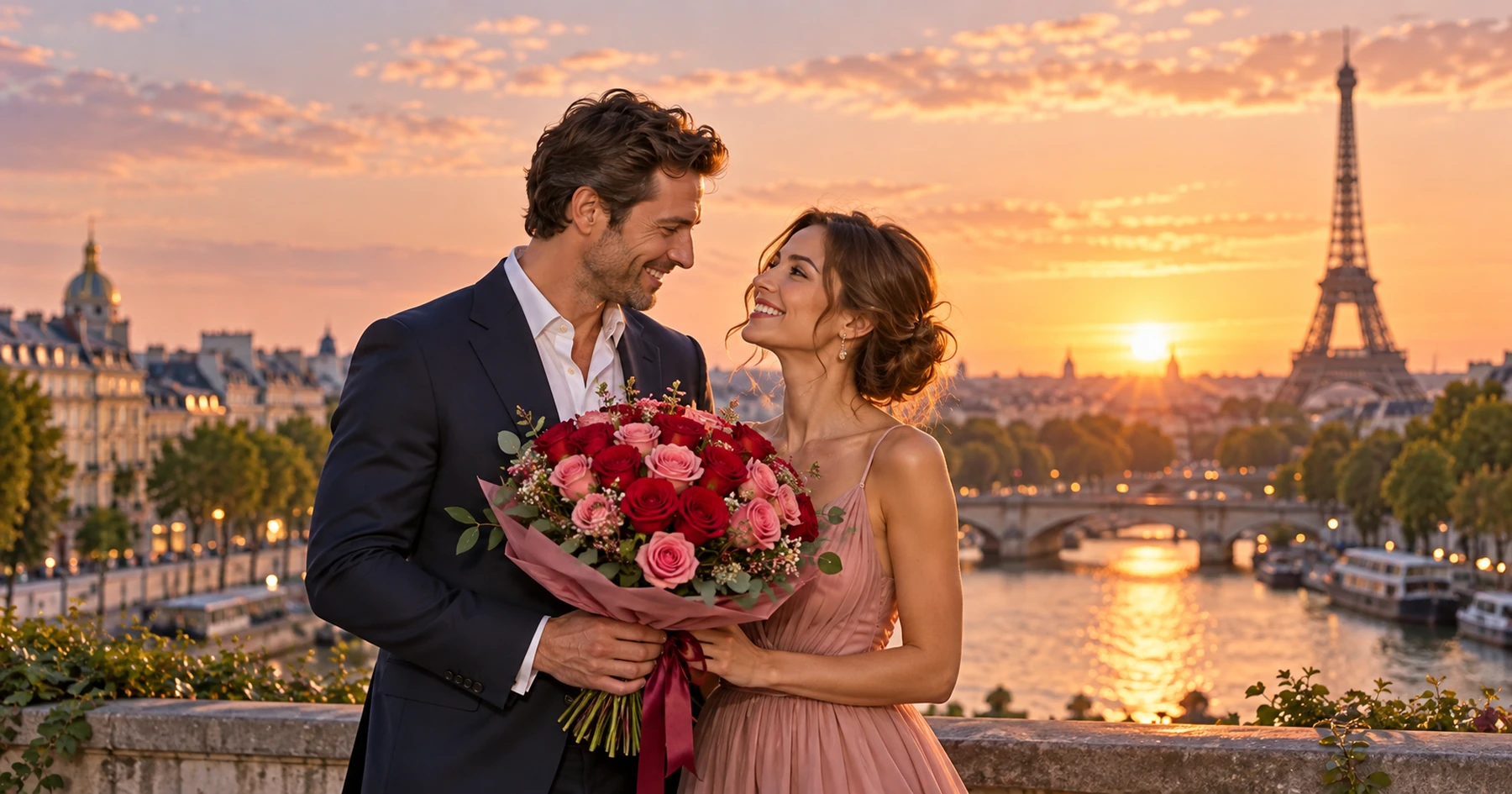 Un bouquet de roses offert avec tendresse