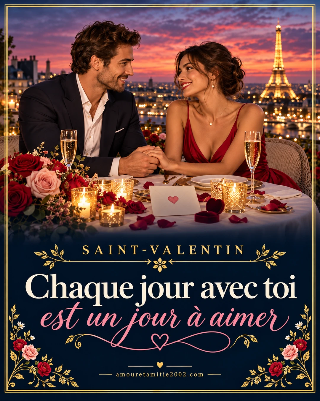 Un couple amoureux dînant à Paris pour la Saint-Valentin